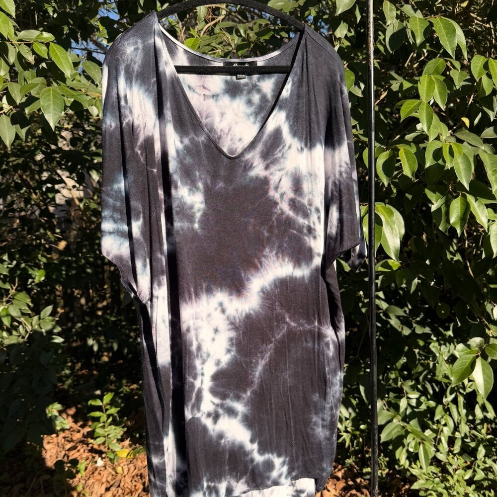 Yana K Black & White Tie-Dye Oversized V-Neck Top Women's M Boho